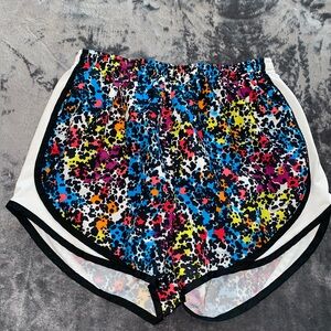 EUC Nike Dri-Fit Tempo Multicolored Splatter Shorts, Built in Briefs Small